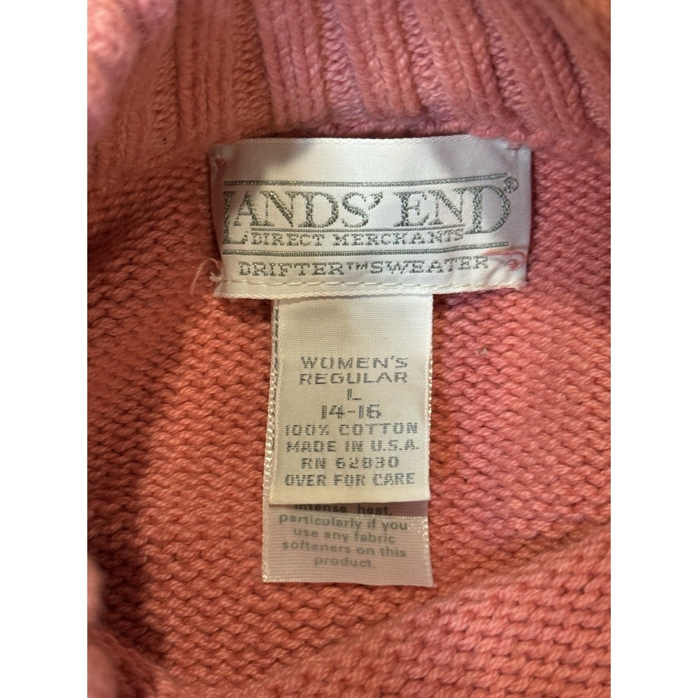 Vintage Lands End Drifter Sweater Women's LG Mock Neck USA 90s Salmon Pink - Picture 5 of 8